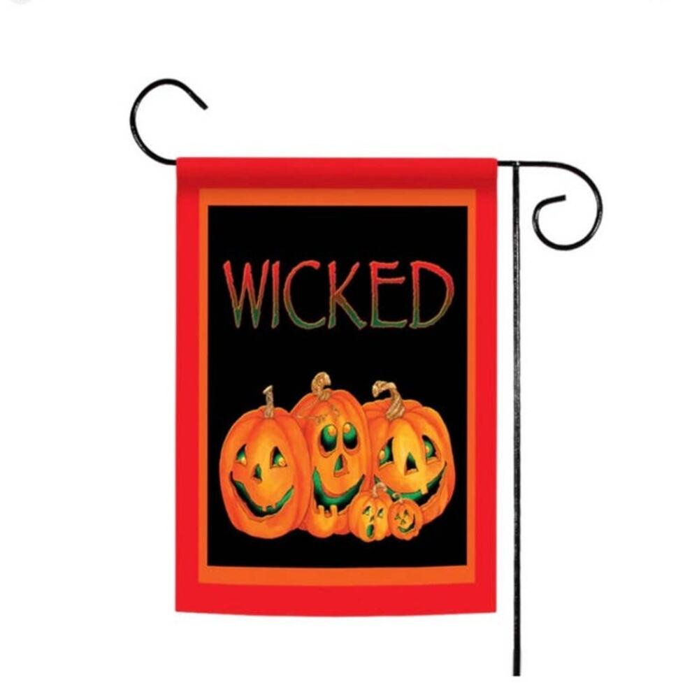 Halloween Pumpkins Outdoorsy Garden Flag WICKED Smiling Pumpkins Made In USA